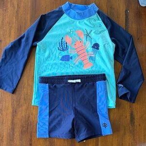 Coolibar Kids Swim Rashguard Set - Aqua and Navy 18-24 month Pink